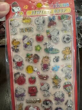 Snoopy and Friends Jewelry Drop 3D stickers sheet in various poses and outfits